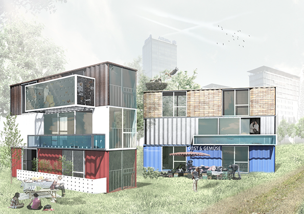 Visualisierung Typologie Container. Urban Design Seminar PARTICIPATORY BLUE-GREEN INFRASTRUCTURE, Million/ Steglich/ Bürgow, TUB-ISR/ WS 2013/14. (c) ROOF WATER-FARM, Grafik: Tim Nebert